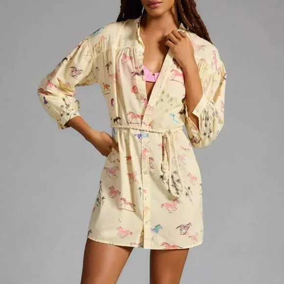 MOTHER The New To Town Horse Anthropologie  Turquoise Shirt Tunic  Dress - Picture 8 of 8